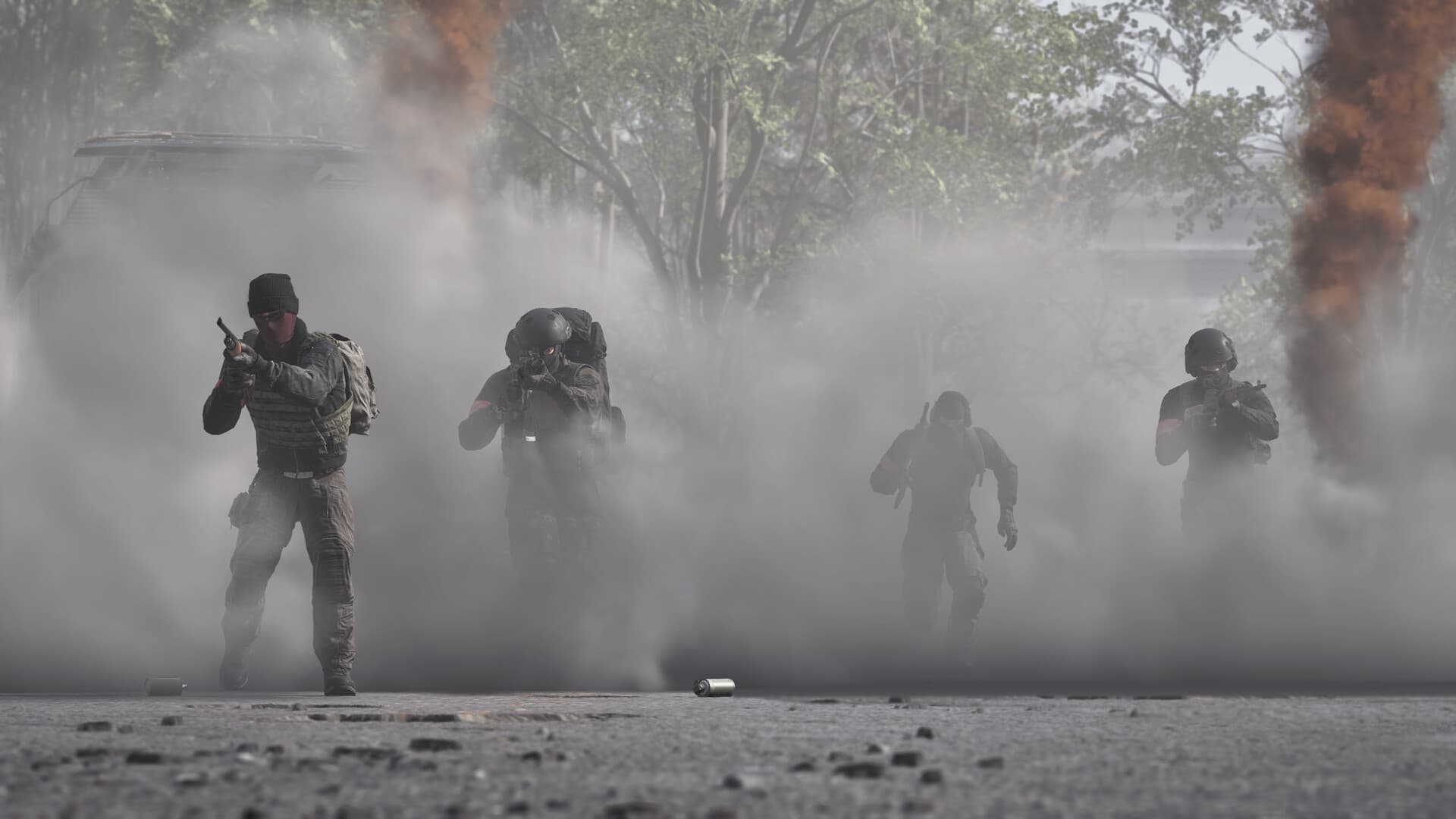 WARDOGS soldiers advancing through smoke