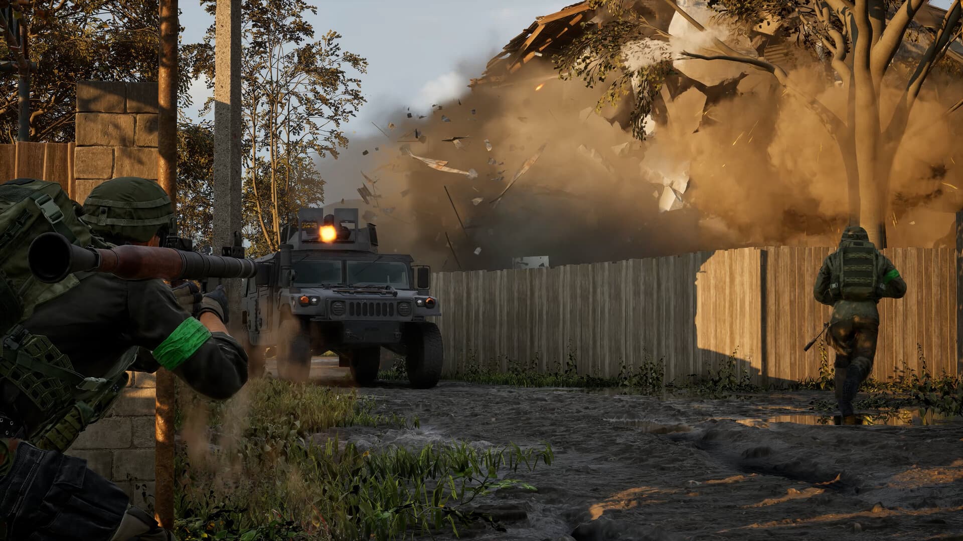 WARDOGS squad advancing during an urban explosion